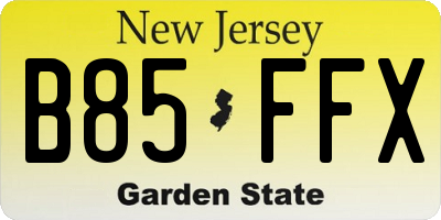 NJ license plate B85FFX