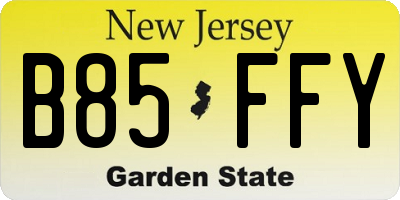 NJ license plate B85FFY