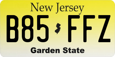 NJ license plate B85FFZ