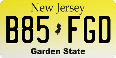 NJ license plate B85FGD