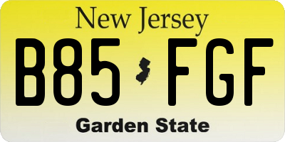 NJ license plate B85FGF