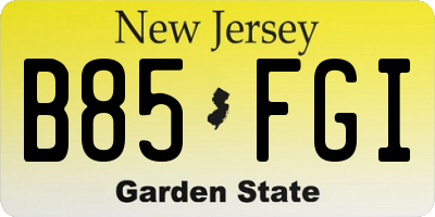 NJ license plate B85FGI