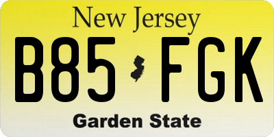 NJ license plate B85FGK