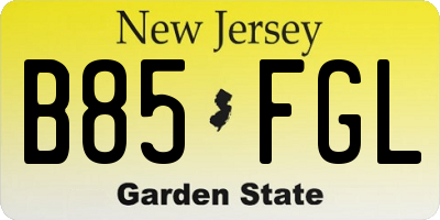 NJ license plate B85FGL