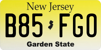 NJ license plate B85FGO