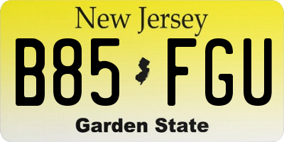 NJ license plate B85FGU