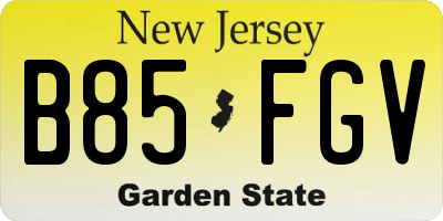 NJ license plate B85FGV
