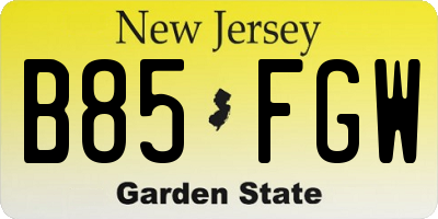 NJ license plate B85FGW