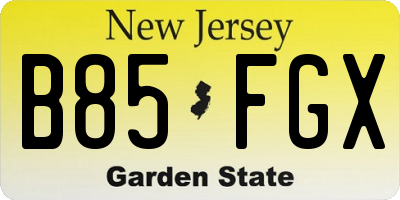 NJ license plate B85FGX