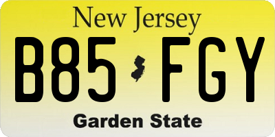 NJ license plate B85FGY