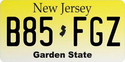 NJ license plate B85FGZ