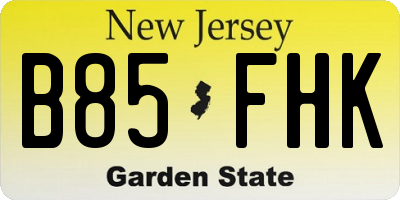 NJ license plate B85FHK