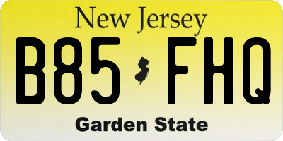 NJ license plate B85FHQ