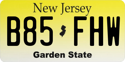 NJ license plate B85FHW