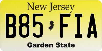 NJ license plate B85FIA