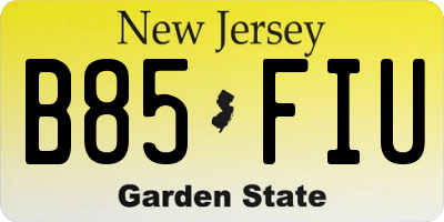 NJ license plate B85FIU