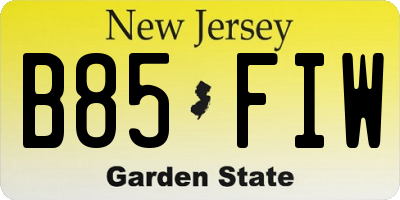 NJ license plate B85FIW