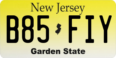 NJ license plate B85FIY