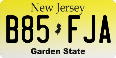 NJ license plate B85FJA