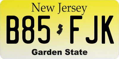 NJ license plate B85FJK