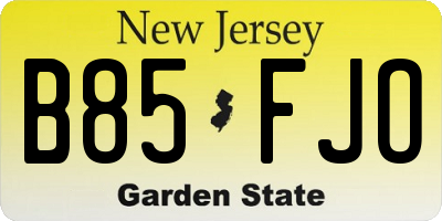 NJ license plate B85FJO