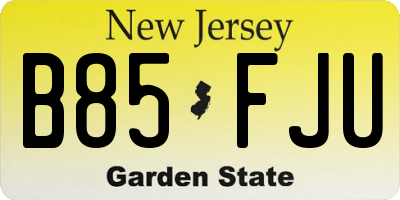 NJ license plate B85FJU