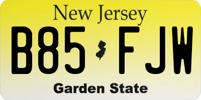 NJ license plate B85FJW