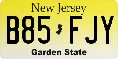NJ license plate B85FJY