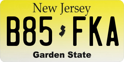 NJ license plate B85FKA