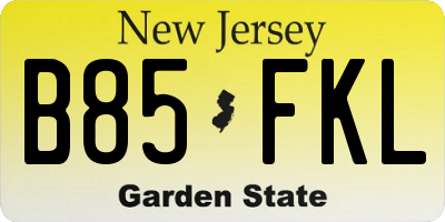 NJ license plate B85FKL