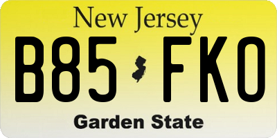 NJ license plate B85FKO