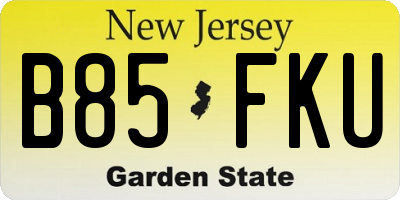 NJ license plate B85FKU
