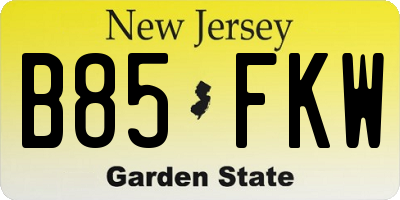 NJ license plate B85FKW