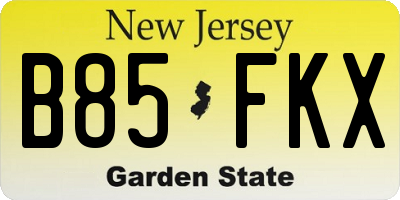NJ license plate B85FKX