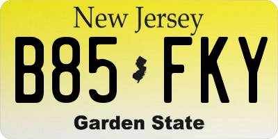 NJ license plate B85FKY