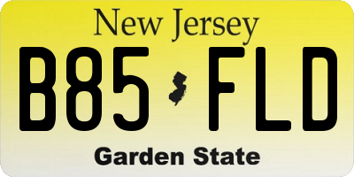 NJ license plate B85FLD