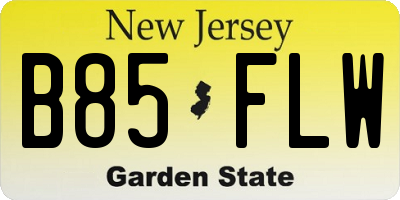 NJ license plate B85FLW