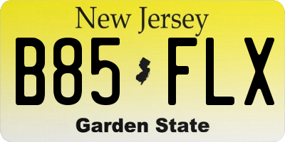 NJ license plate B85FLX
