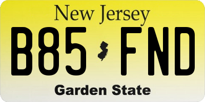 NJ license plate B85FND