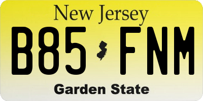 NJ license plate B85FNM