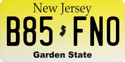 NJ license plate B85FNO