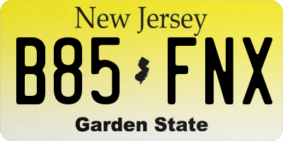 NJ license plate B85FNX
