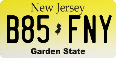 NJ license plate B85FNY