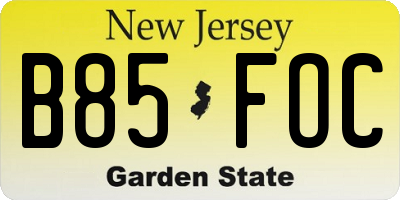 NJ license plate B85FOC