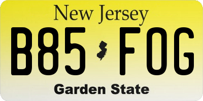 NJ license plate B85FOG