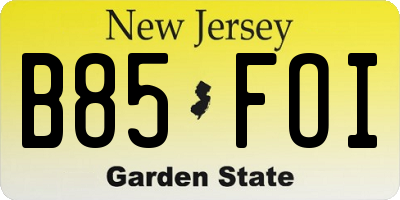 NJ license plate B85FOI