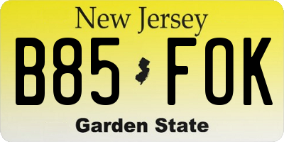 NJ license plate B85FOK