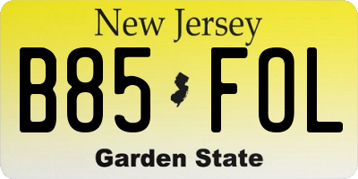 NJ license plate B85FOL
