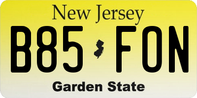 NJ license plate B85FON