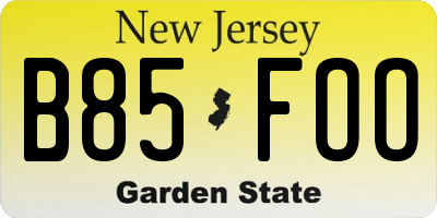 NJ license plate B85FOO